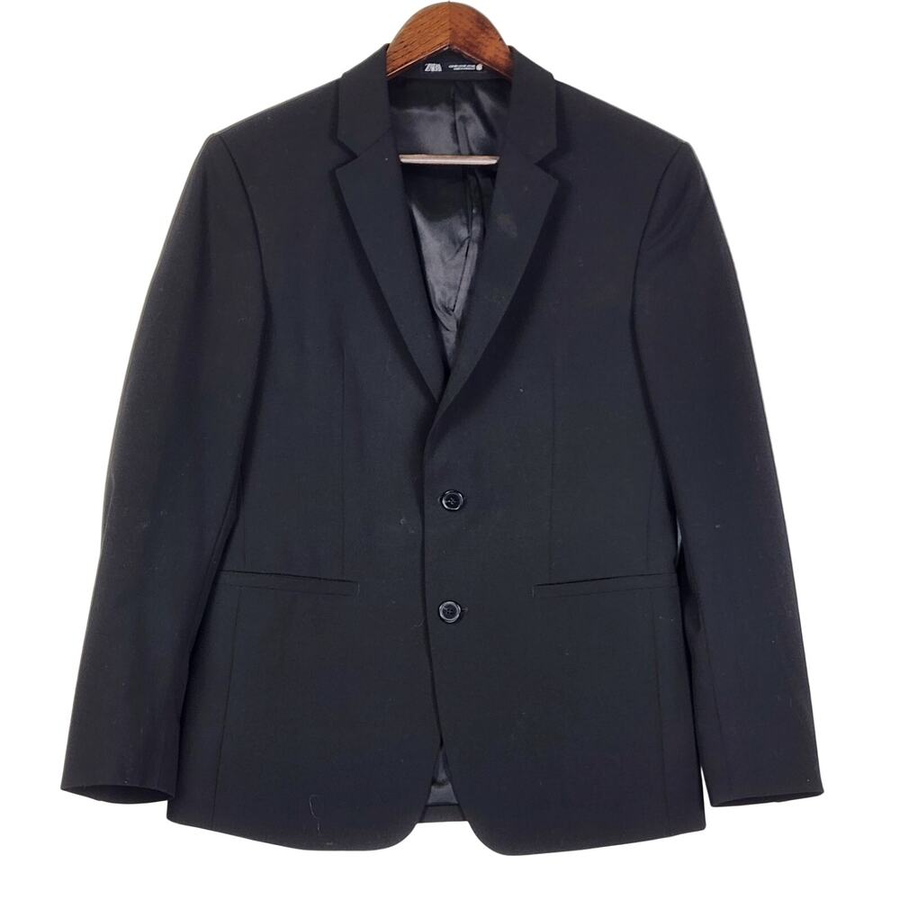 Zara Men’s 2-Button Basic Black Blazer SZ 36 Fully Lined Stretch EUC